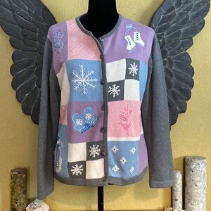 Vintage Tabi International Christmas Button Down Cardigan Sweater